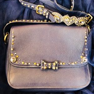 miu miu navy blue madras jeweled crossbody bag